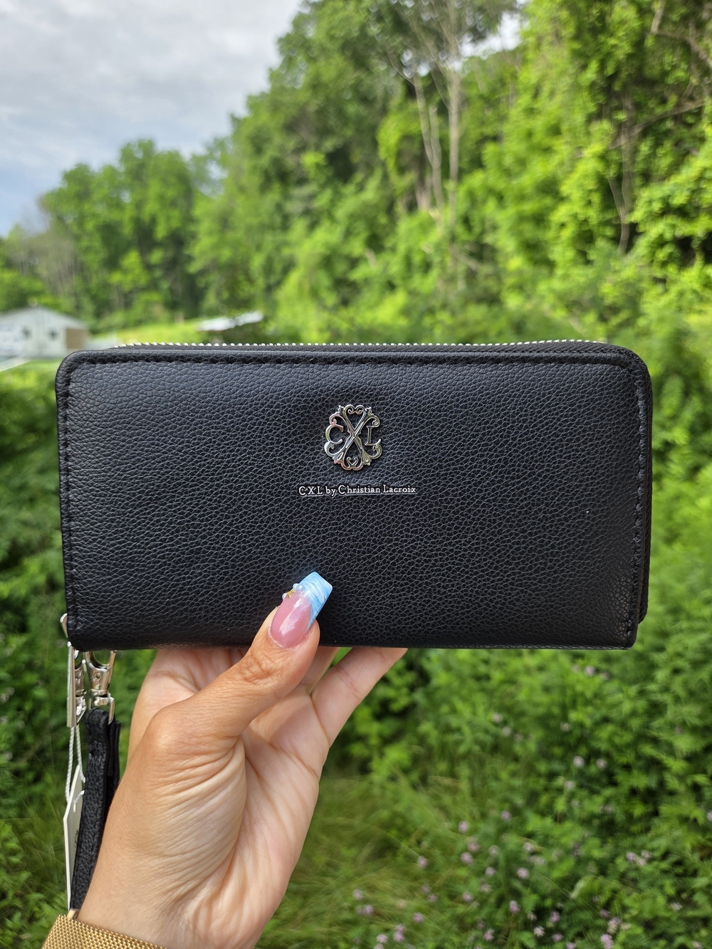 Christian Lacroix Black Pebble Zip Wallet with Silver Logo
